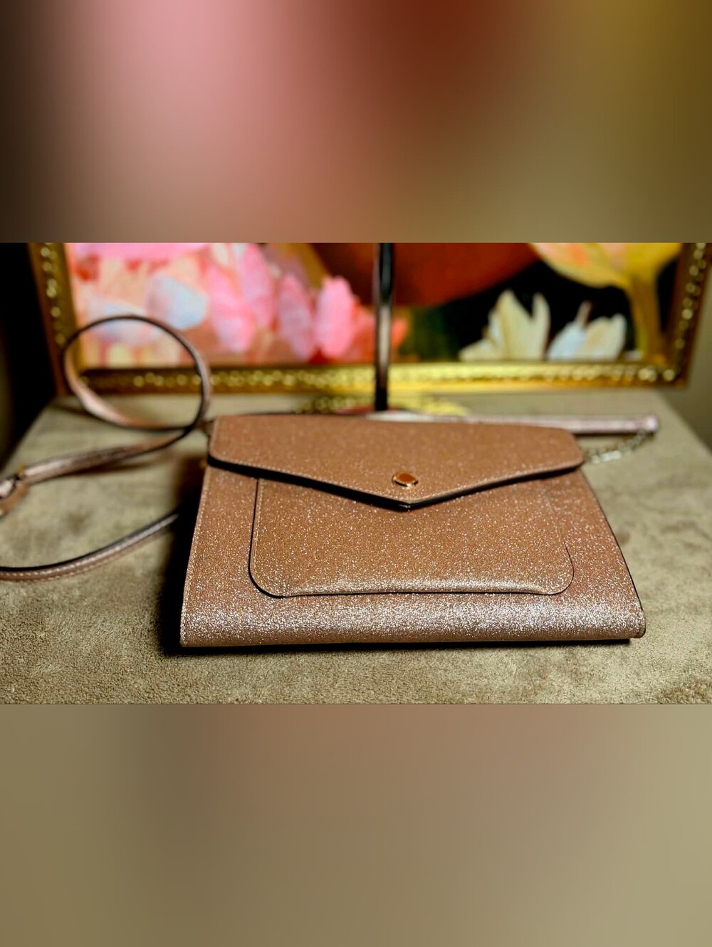 Kate Spade Tinsel Flap Crossbody Bag Rose Gold Glitter ✨ Excellent Condition! - Picture 5 of 6